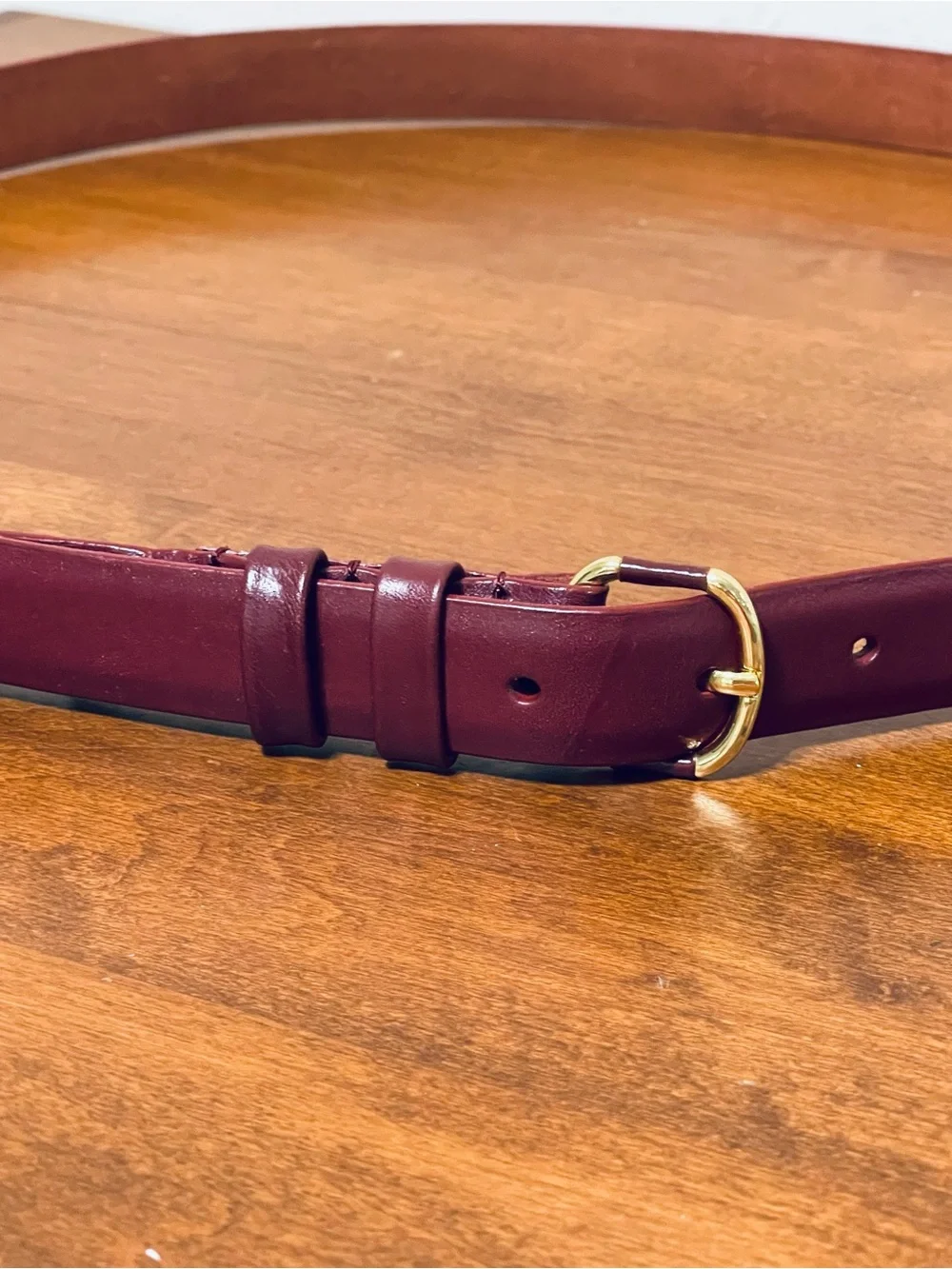 Lands' End Burgundy 100% Leather Dress Belt Gold Buckle Office Career Women L